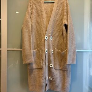 Cozy Tan 100% Cashmere Cardigan with Button Details